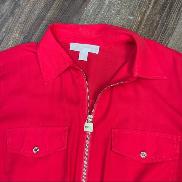✳️ MICHAEL MICHAEL KORS Zip Front Roll Tab Sleeve Utility Shirt Red Size 1X - Picture 3 of 9